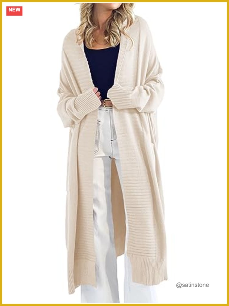 Chunky Knit Open Front Long Cardigan With Pockets Oversized Slouchy Sweater Coat